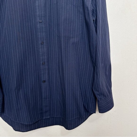 Balmain Paris Mens Medium 15.5 Pinstripe Navy Dress Shirt - Picture 5 of 13